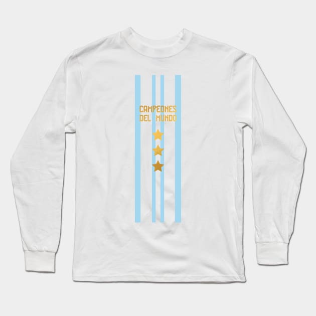 Argentina Jersey 3 Stars World Champions Long Sleeve T-Shirt by Alimator